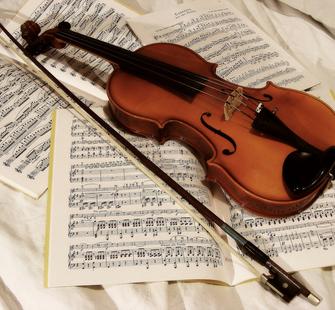 A violin waiting to be played.